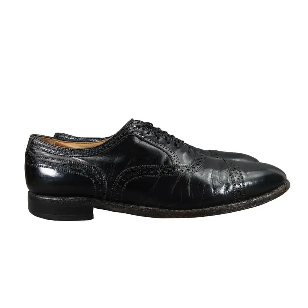 Allen Edmonds Shoes Mens 11 Oxford Leather Black Classic Brogue Cap Toe Formal